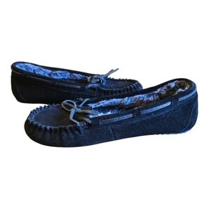 Minnetonka Moccasin Black Britt Trapper Slipper Size 6